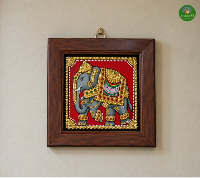 Tanjore Painting Raja Gaja Traditional Art Frame(Royal Elephant)
