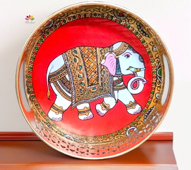 Tanjore Painting Theme Round metal tray