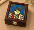 Tanjore style reverse glass paint jewel box - Krishna