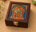 Tanjore style reverse glass paint jewel box - Murugan