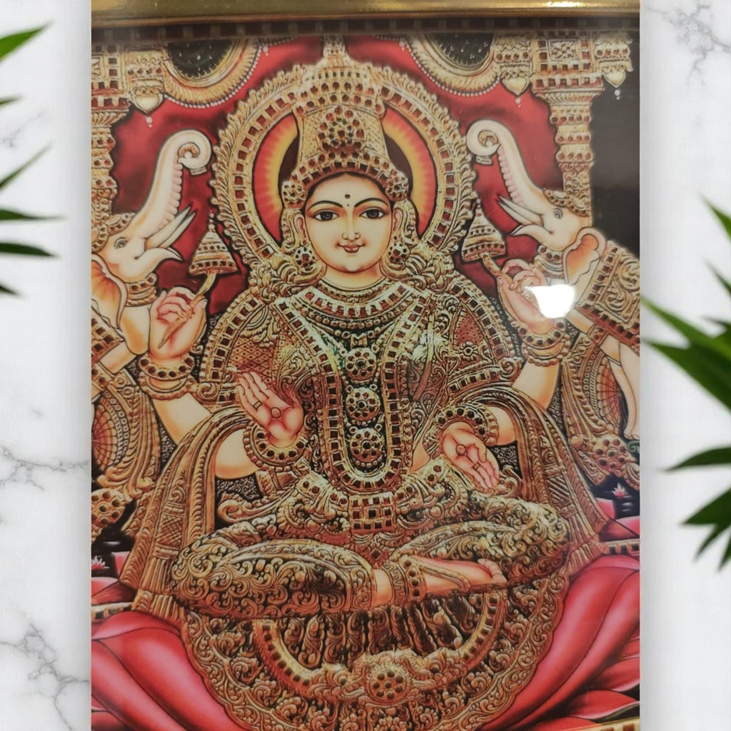 Tanjore Style HD Print Painting - Gaja Lakshmi