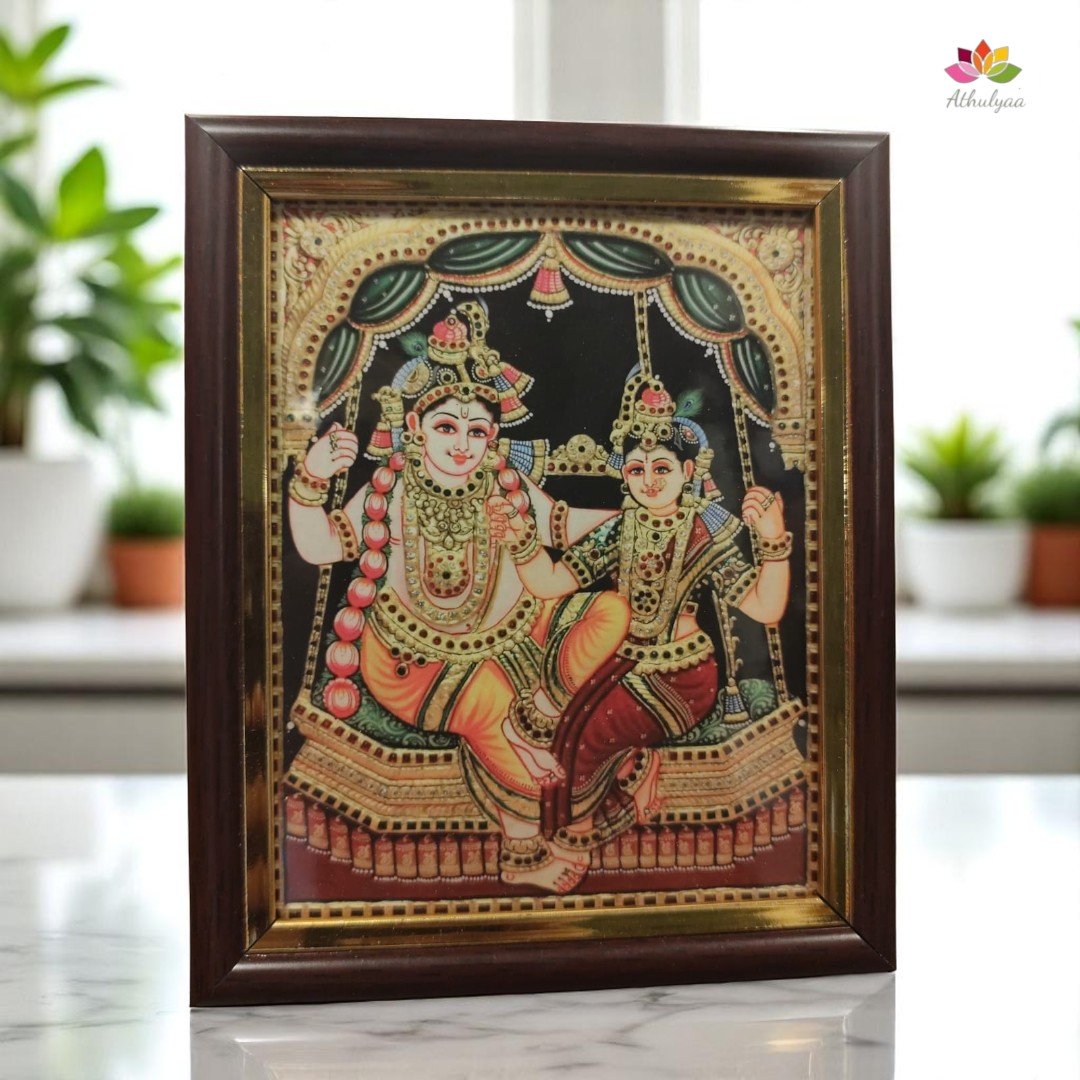 Tanjore Style HD Print Painting - Radha Krishna Jhula