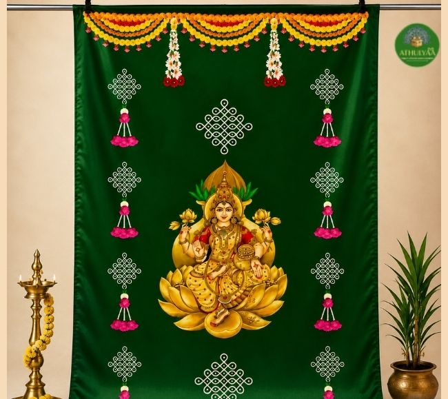 Traditional Green Lakshmi Backdrop