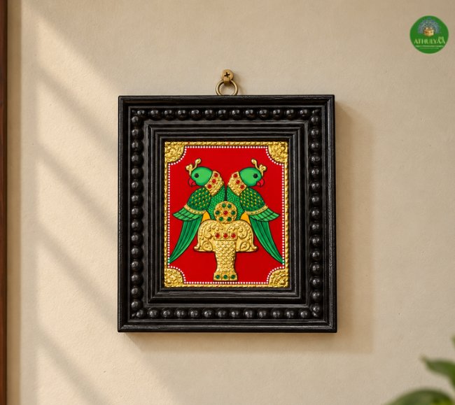 Twin Peacock Tanjore Painting
