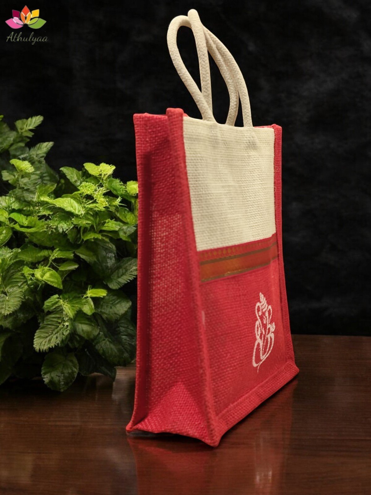 Twin colour Ganesha Jute bag with zari