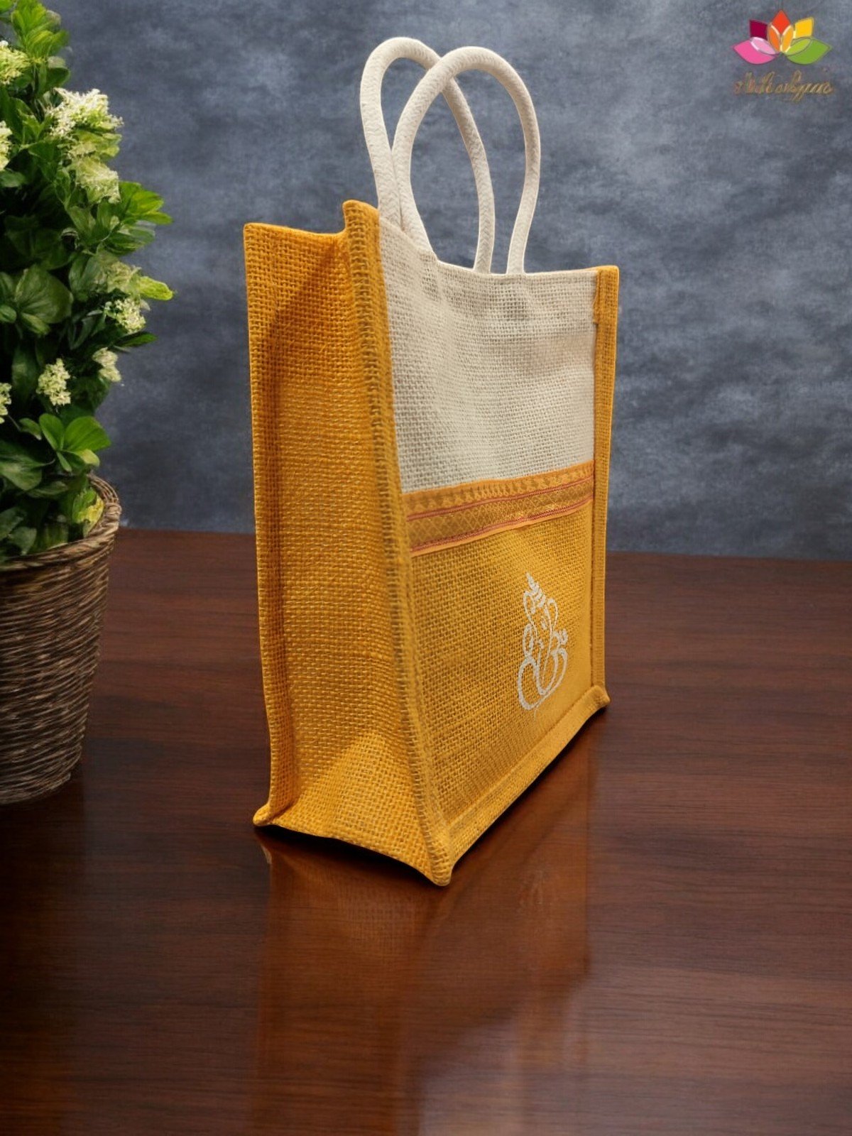 Twin colour Ganesha Jute bag with zari
