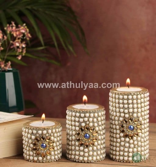 Set of 3 Moti work Candle Holder