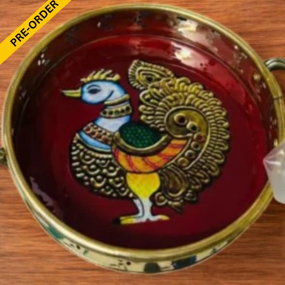 Brass Tray with Pichwai Print-8 inches