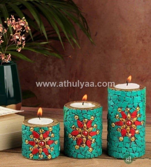 Set of 3 Stone work Candle Holder