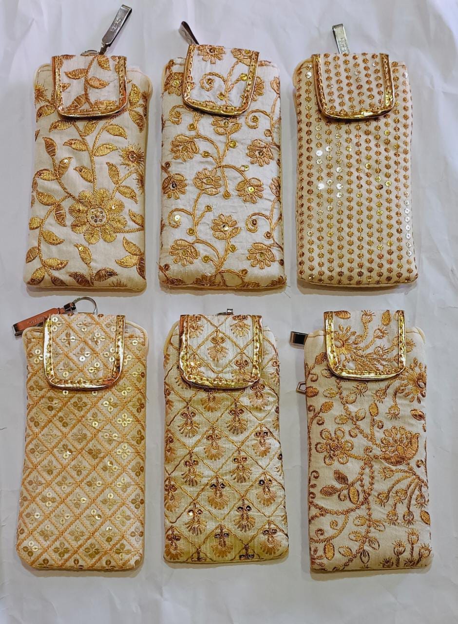 Golden Embellished Potli Pouch For Mobile cover