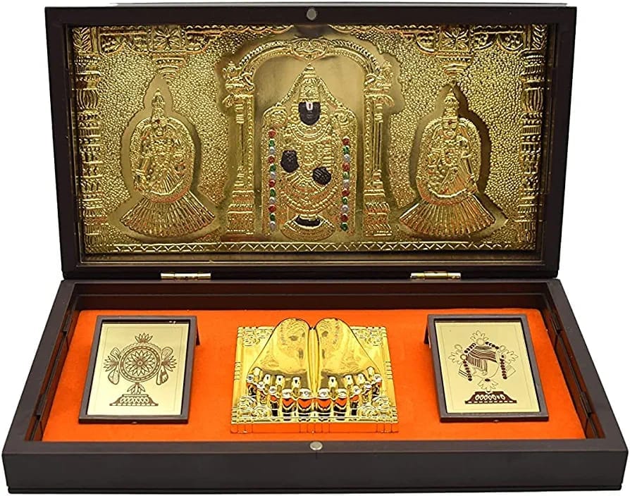 Gold Finish Padhuka Charan Box - Big