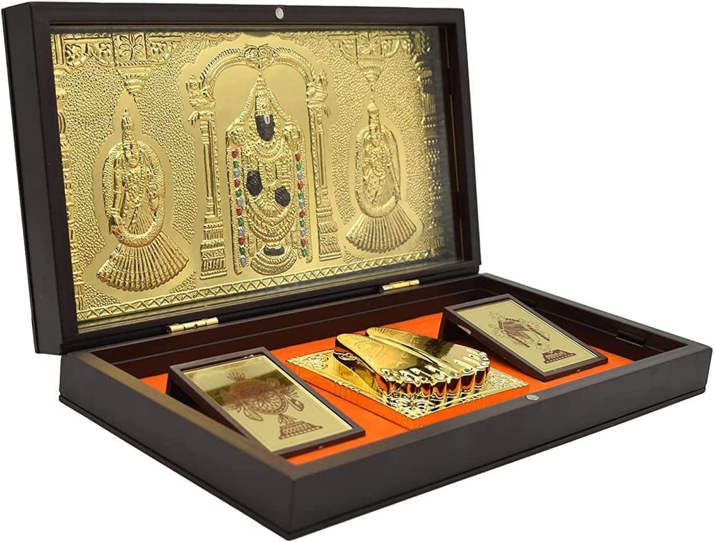 Gold Finish Padhuka Charan Box - Big