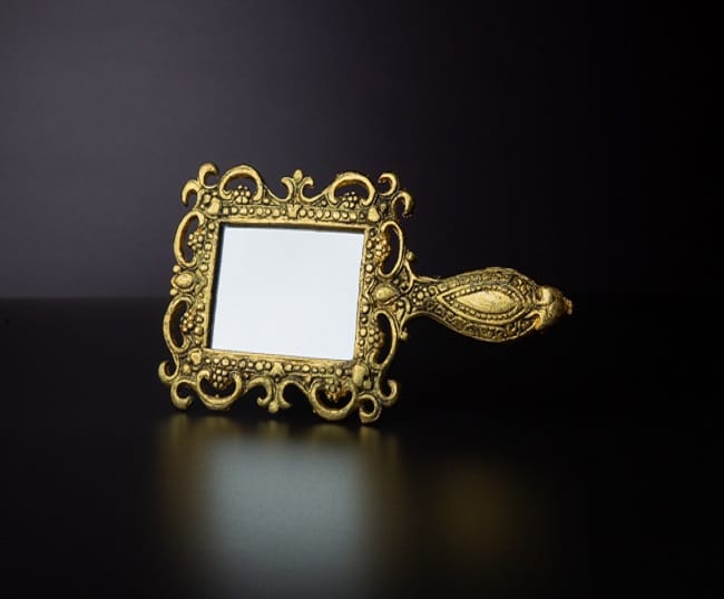 White Metal Hand Mirror with Gold Finish Medium