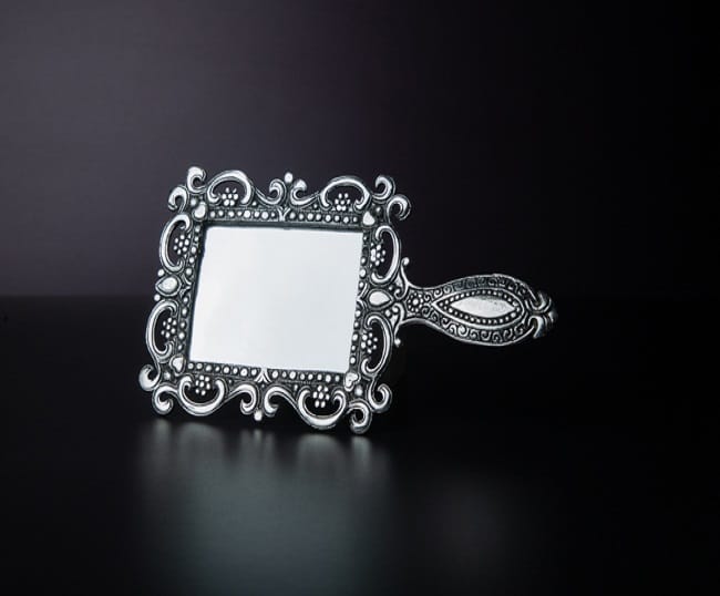 White Metal Hand Mirror with Silver Finish Medium