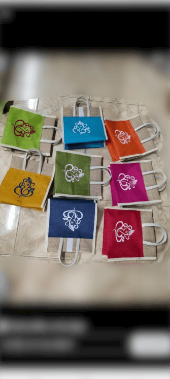 Jute Lunch Bag With multi colour Ganesh Print