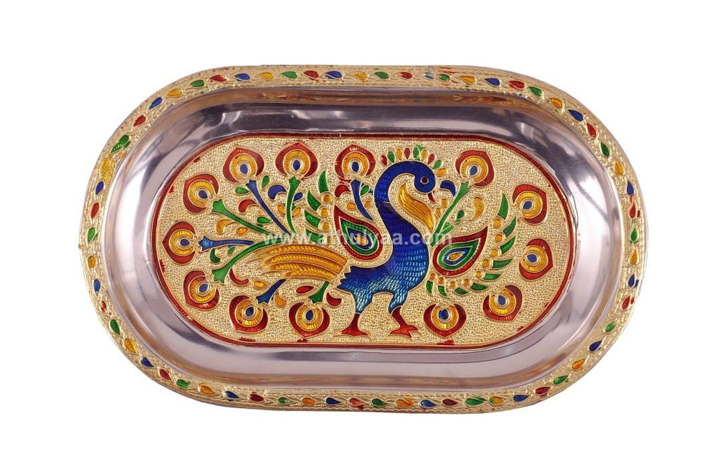 Meenakari Peacock Oval Tray
