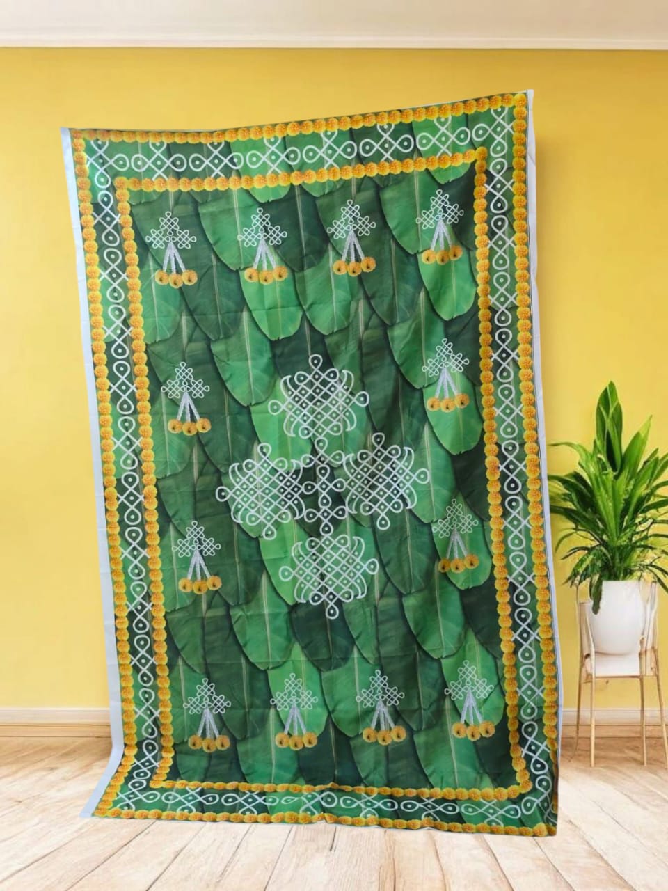 Banana Leaf With Kolam Backdrop