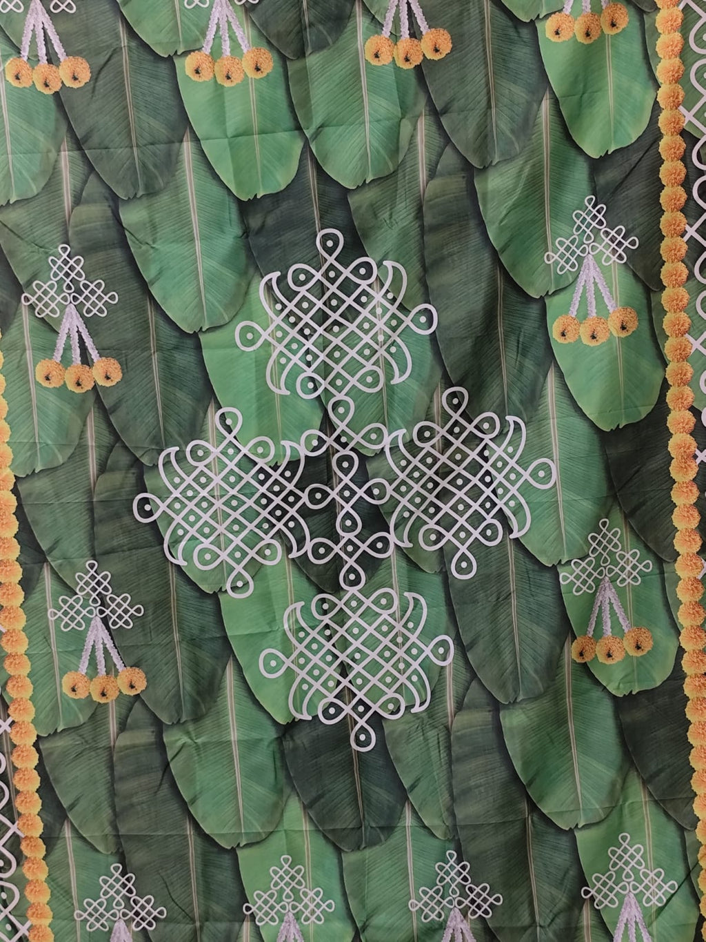 Banana Leaf With Kolam Backdrop