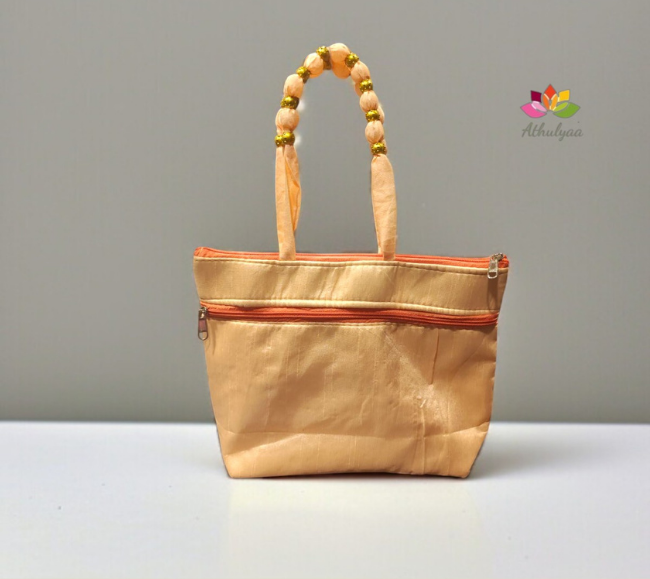 Handbag with Golden beads and Mirror Embroidery