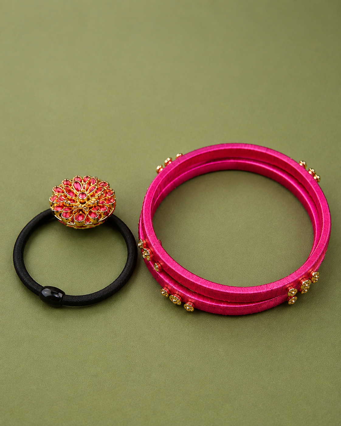 Silk thread bangle kundhan band combo