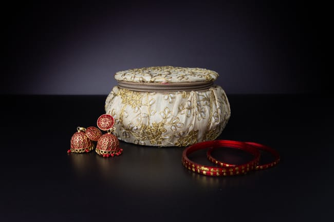 Bangle And Earring box with Floral Embroidery