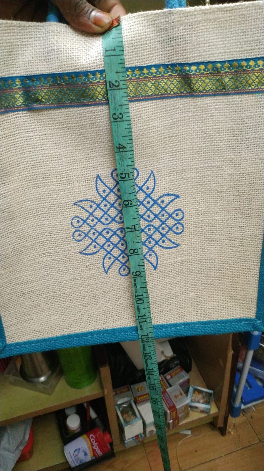 Jute bag with kolam print - big