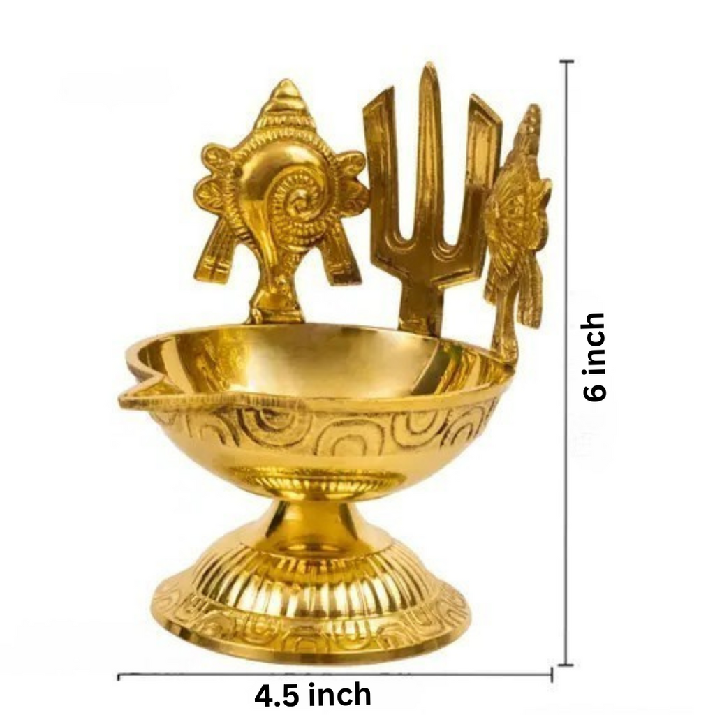 Brass Traditional Diya with Shankh Chakra Naamam