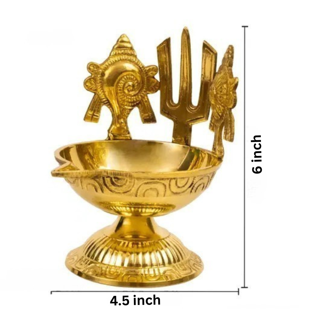 Brass Traditional Diya with Shankh Chakra Naamam