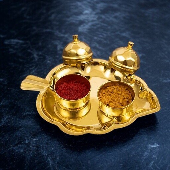 Brass Leaf Haldi Kumkum tray
