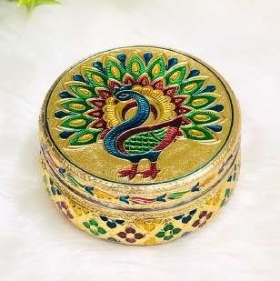 Golden peacock Minakari design Steel Box