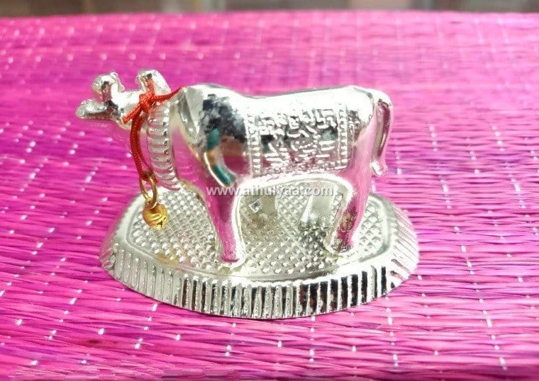 Kamadhenu Cow and calf- Silver finish