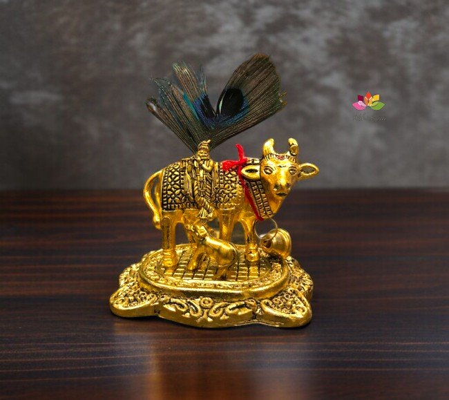 Kamadhenu Cow & Calf with Flute Krishna
