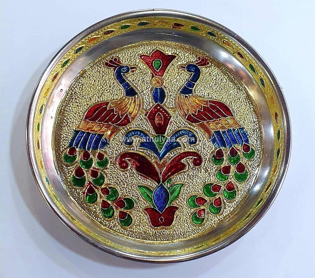 Meenakari Twin Peacock Plate - 7 Inches