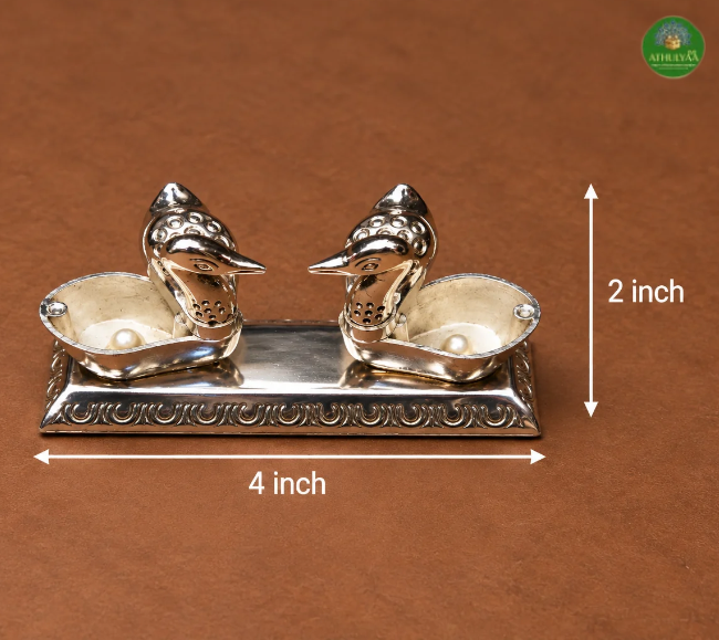 Double swan kumkum box- silver