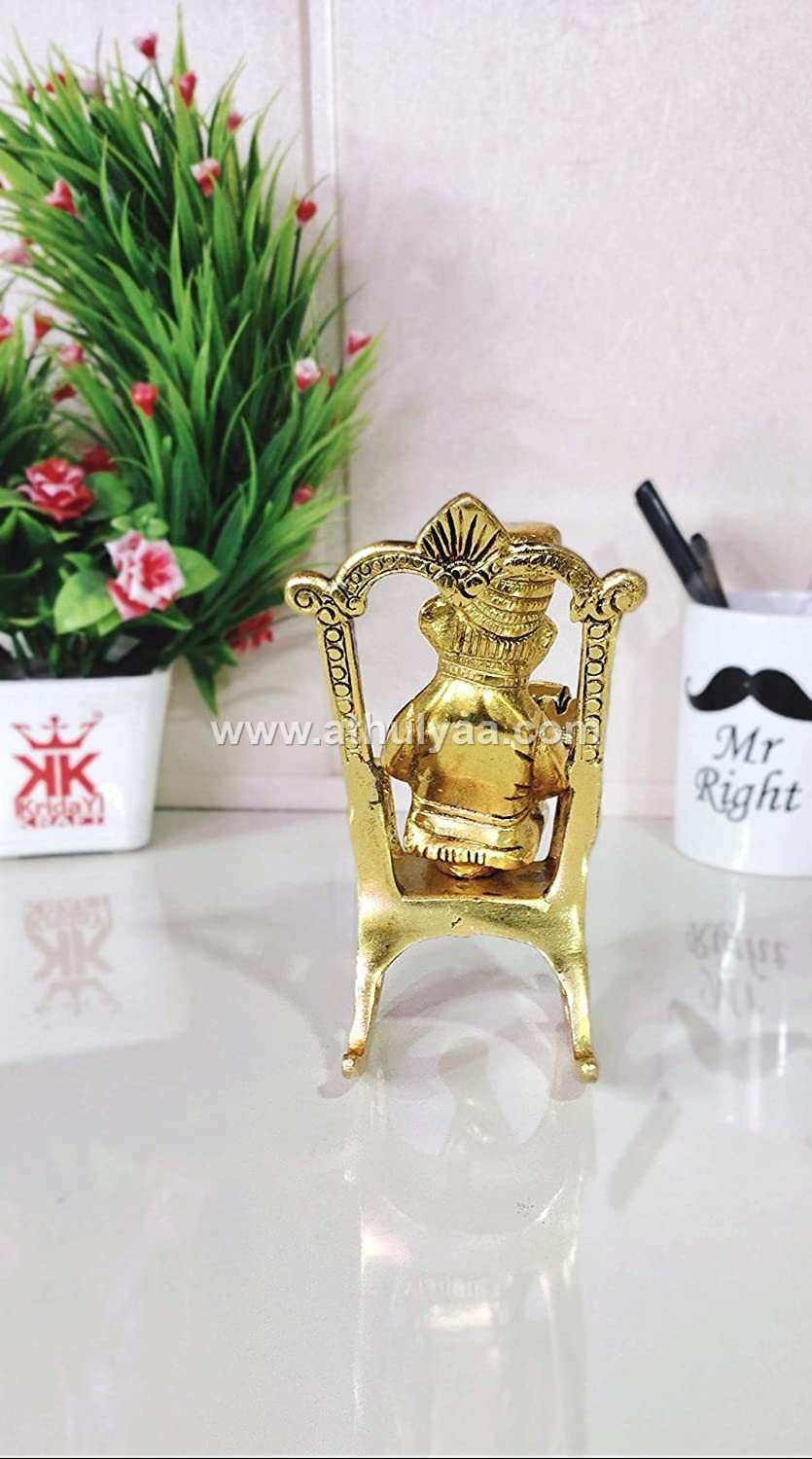 White Metal Golden Lord Ganesha Statue Sitting On A Chair
