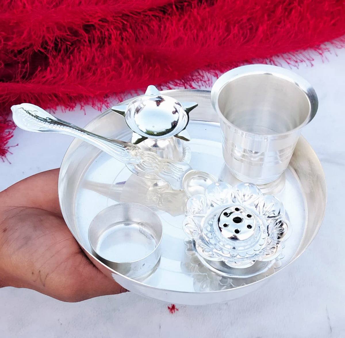 German Silver Pooja Set
