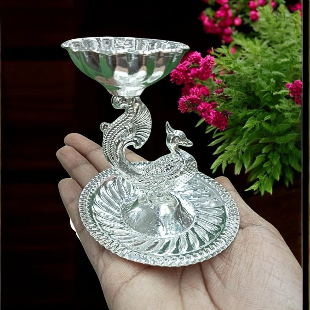German Silver Peacock Diya with base