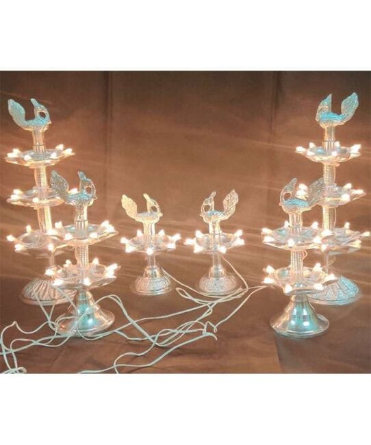 Silver Finish Metal Electric Diya-Pair