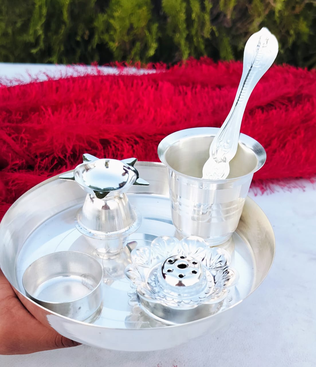 German Silver Pooja Set
