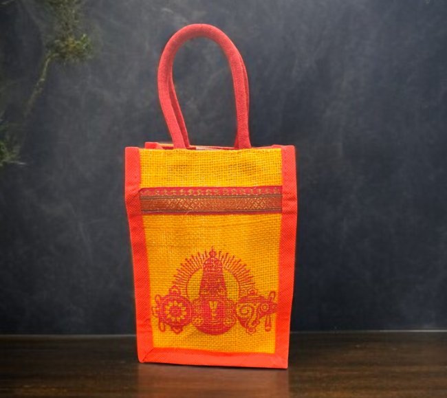 Mini Jute Bag with Zari Balaji Print