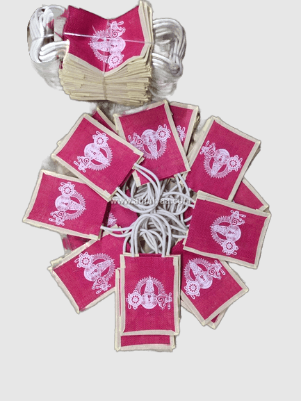 Mini Jute Bag with Zari Balaji Print