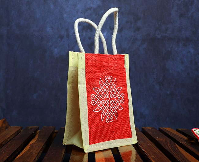 Mini Jute Bag With Kolam Print