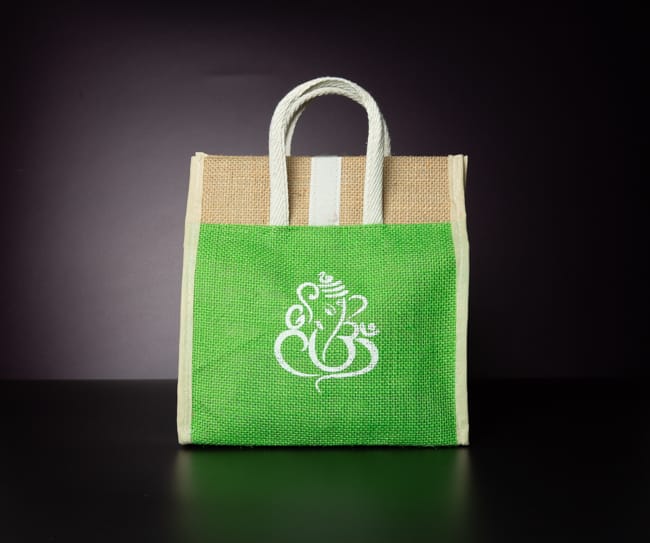 Jute Lunch Bag With multi colour Ganesh Print