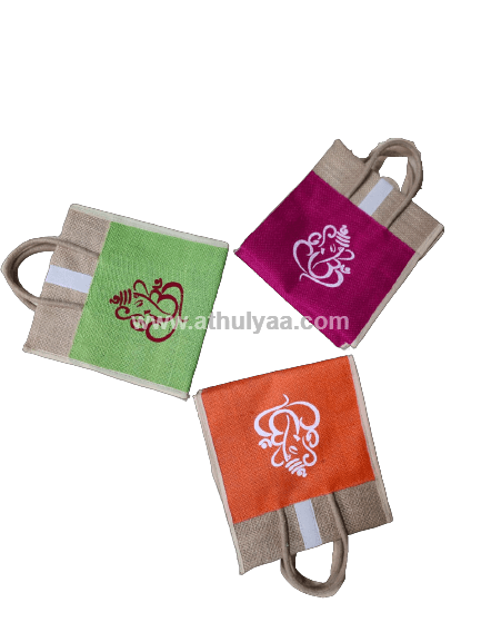 Jute Lunch Bag With multi colour Ganesh Print