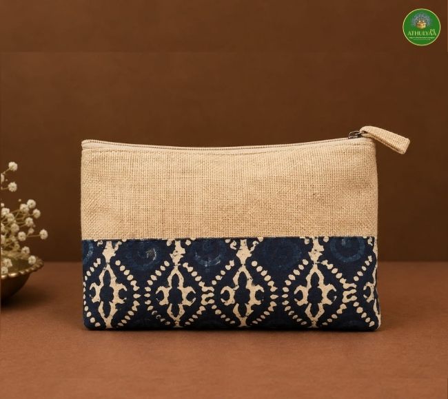 Jute Purse with Denim Print