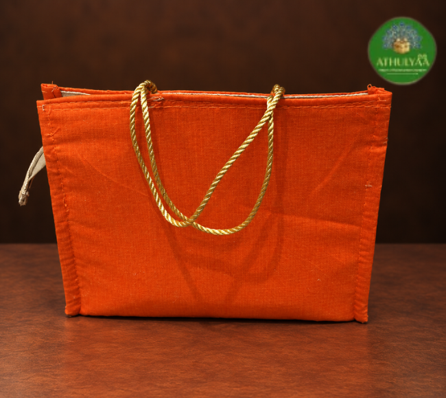 Jute Raw Silk Bag With Traditional Print
