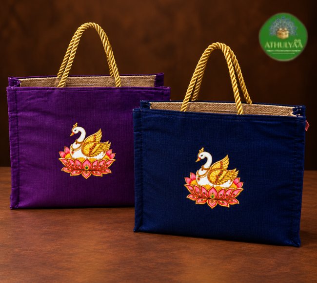 Jute Raw Silk Bag With Traditional Print