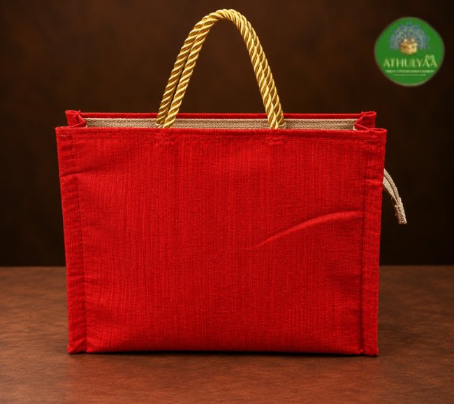 Jute Raw Silk Bag With Traditional Print
