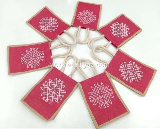 Mini Jute Bag With Kolam Print