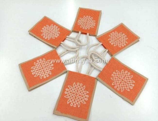 Mini Jute Bag With Kolam Print